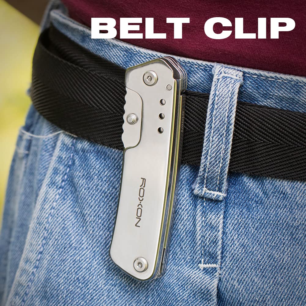 Roxon 2-in-1 Folding Pocket Scissors - Essential Multi-Tool for Home, Office & EDC with Belt Clip | Perfect for Camping, Travel & Everyday Carry
