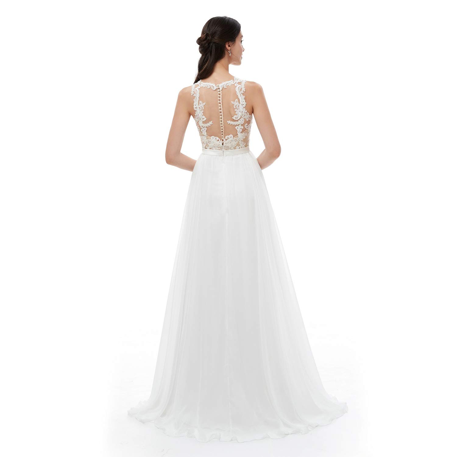 Elegant Plus Size Ivory Lace Tulle Wedding Dress - V-Neck A-Line Beach Gown for Women (US Size 4) | Perfect for Beach Weddings, Bridal Parties & Special Occasions
