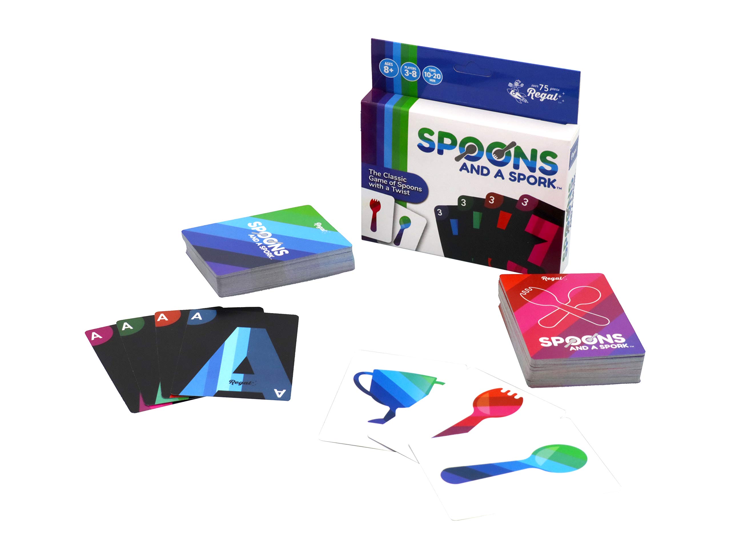 Regal Games Spoons and Sporks Fun Family Card Game Set for Kids, Teens & Adults - 3-8 Player Party Game with 52 Playing Cards & 60 Scoring Cards - Perfect for Game Nights, Travel, and Family Gatherings