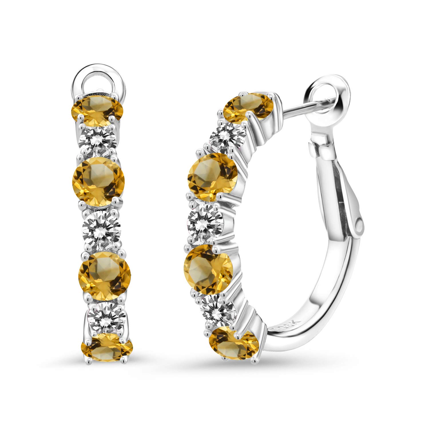 2.65 Ct Round Yellow Citrine & White Diamond 925 Sterling Silver Hoop Earrings for Women | Elegant Dangle Earrings for Party, Wedding & Everyday Wear