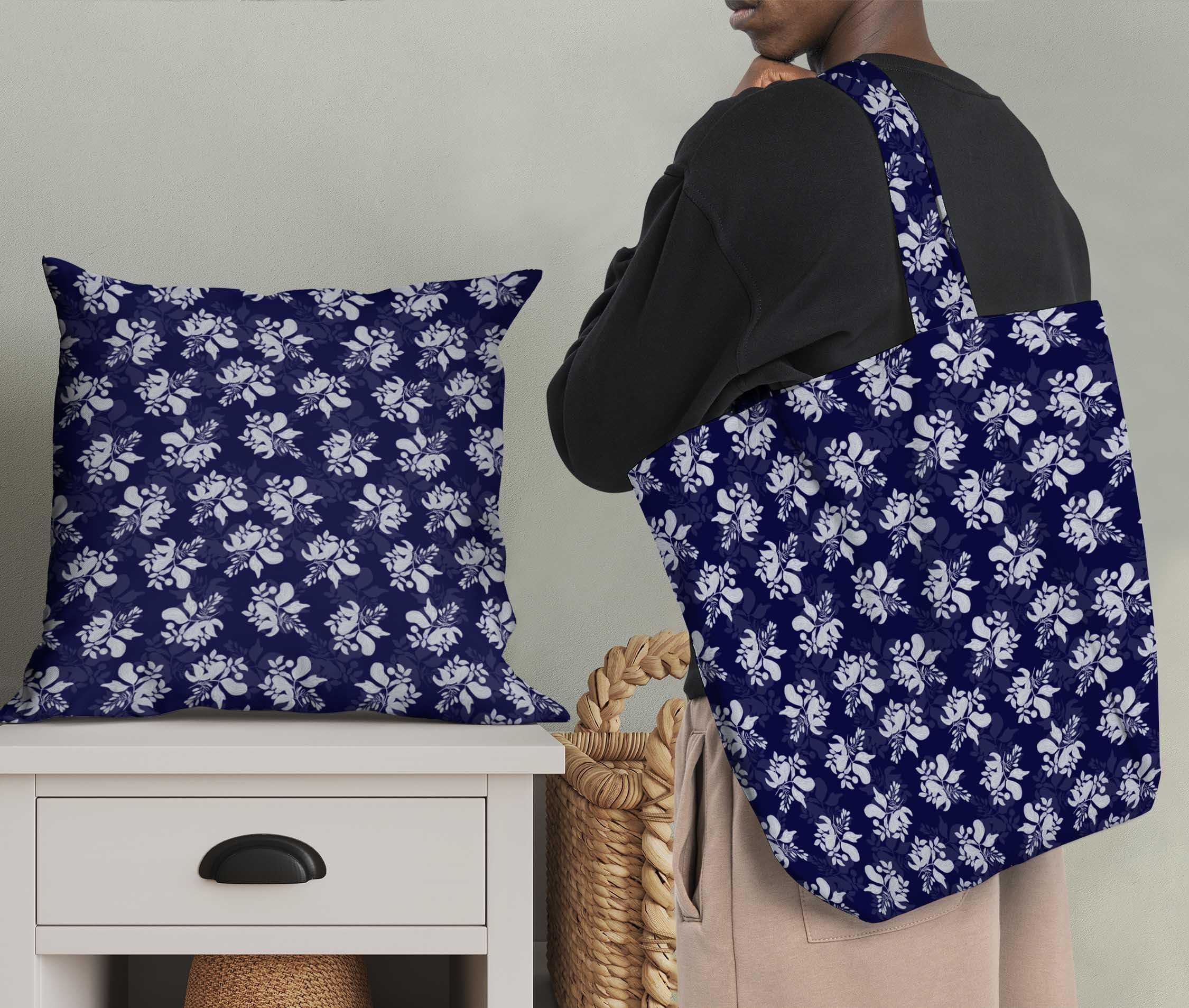 Soimoi Moss Georgette Blue Fabric by The Yard - 42 Inch Wide Printed Fabric with Artistic Leaf & Floral Design for DIY Fashion, Home Decor, and Craft Projects - Elegant Draping Material for Dresses, Curtains, and Scarf Making