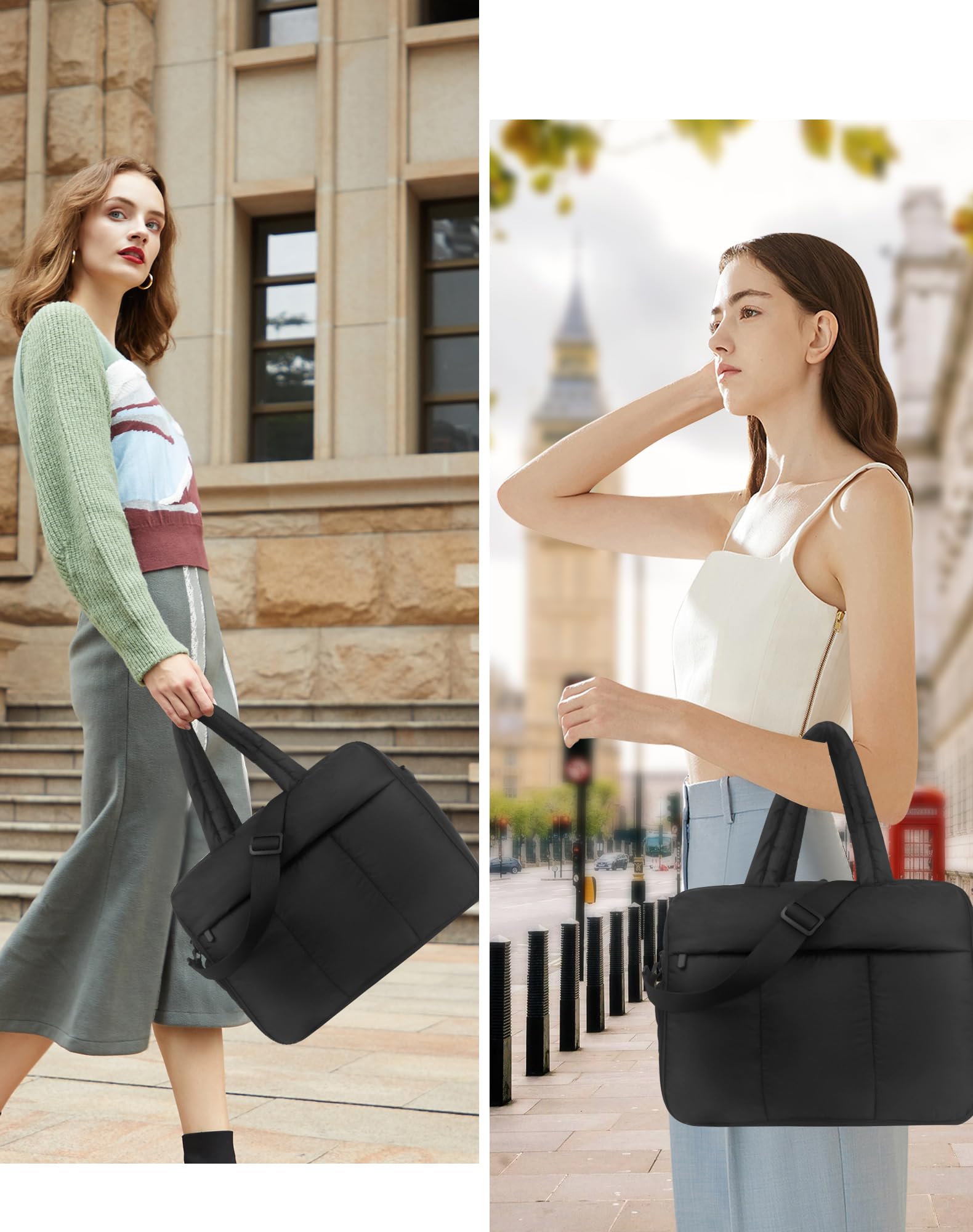 Lightweight Puffer Weekender Bag for Women - Travel & Gym Duffle with Shoe Compartment