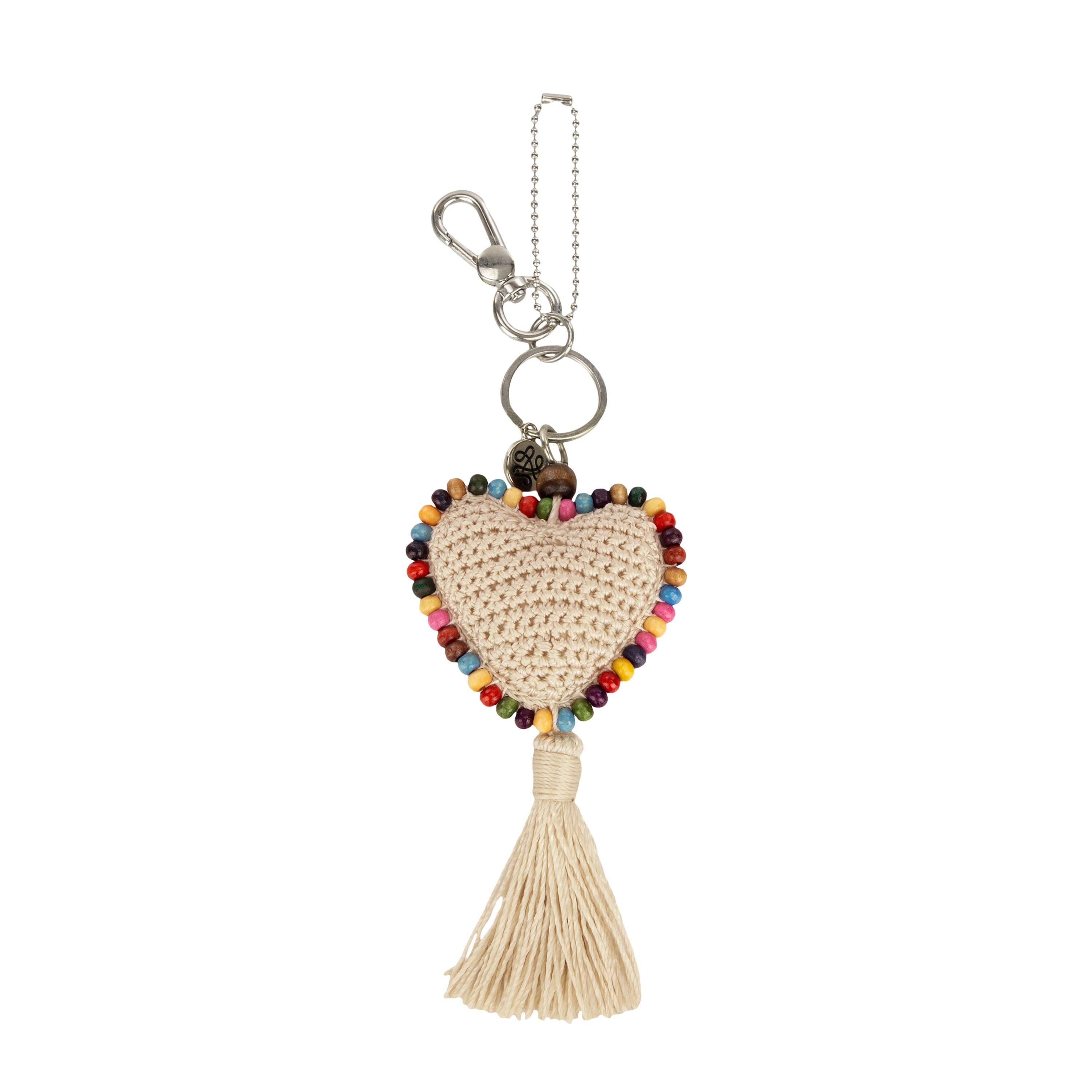 Yarnicharmz Handmade Crochet Dangle Heart Charm - Natural Cotton Yarn for Jewelry Making, DIY Crafts, and Gift Decorations