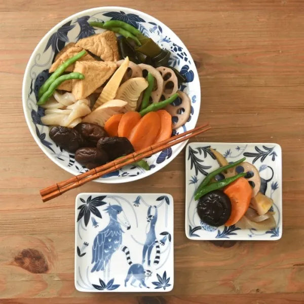 Premium Japanese Hasami Yaki Square Small Plates - Set of 5 Animal Design Ceramic Dishes for Sushi, Desserts & Home Decor