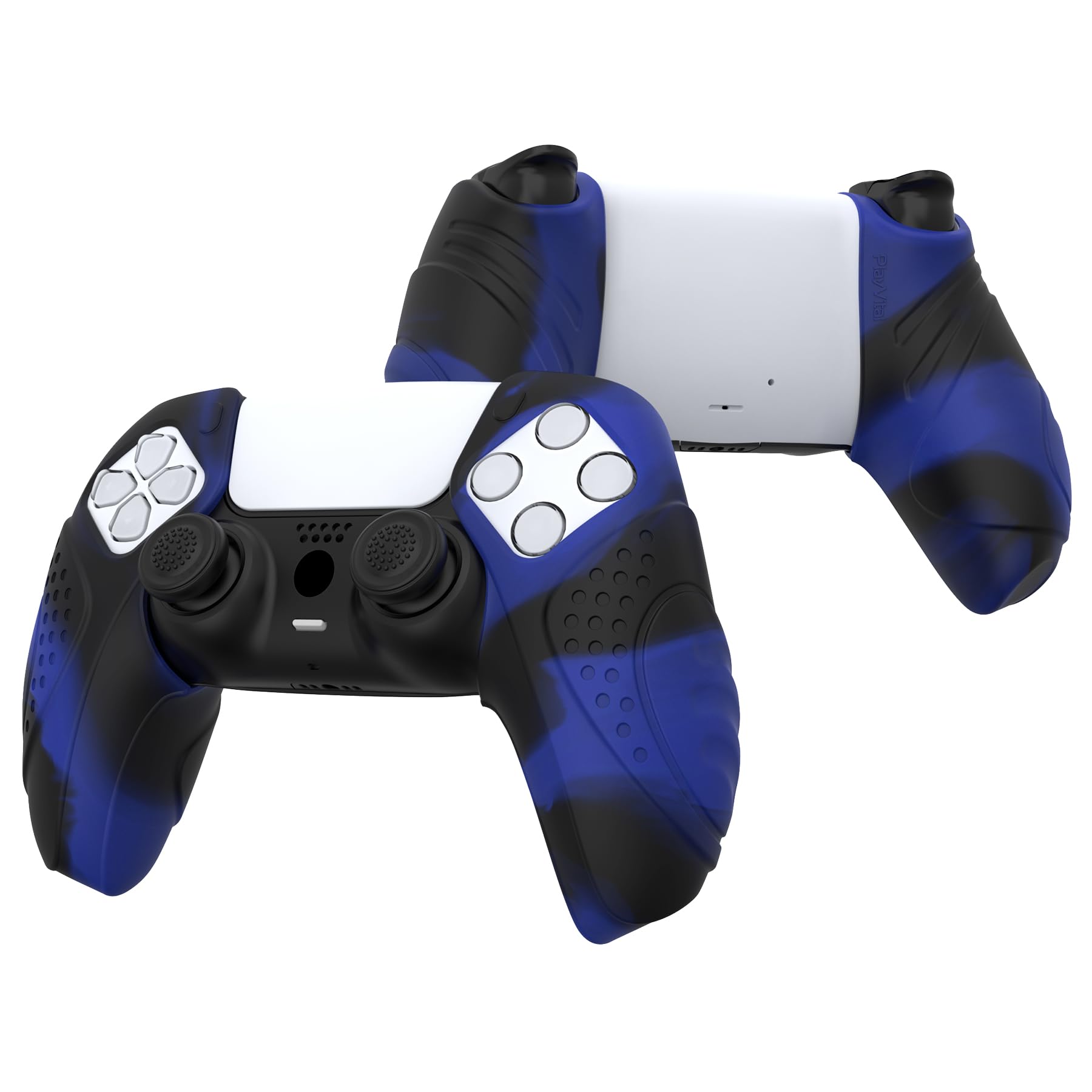 PlayVital Anti-Slip Silicone Cover for PS5 Controller - Protective Grip Skin Case Compatible with Charging Station (Guardian Edition, Blue & Black) - Perfect for Gaming, Travel, and Long Play Sessions