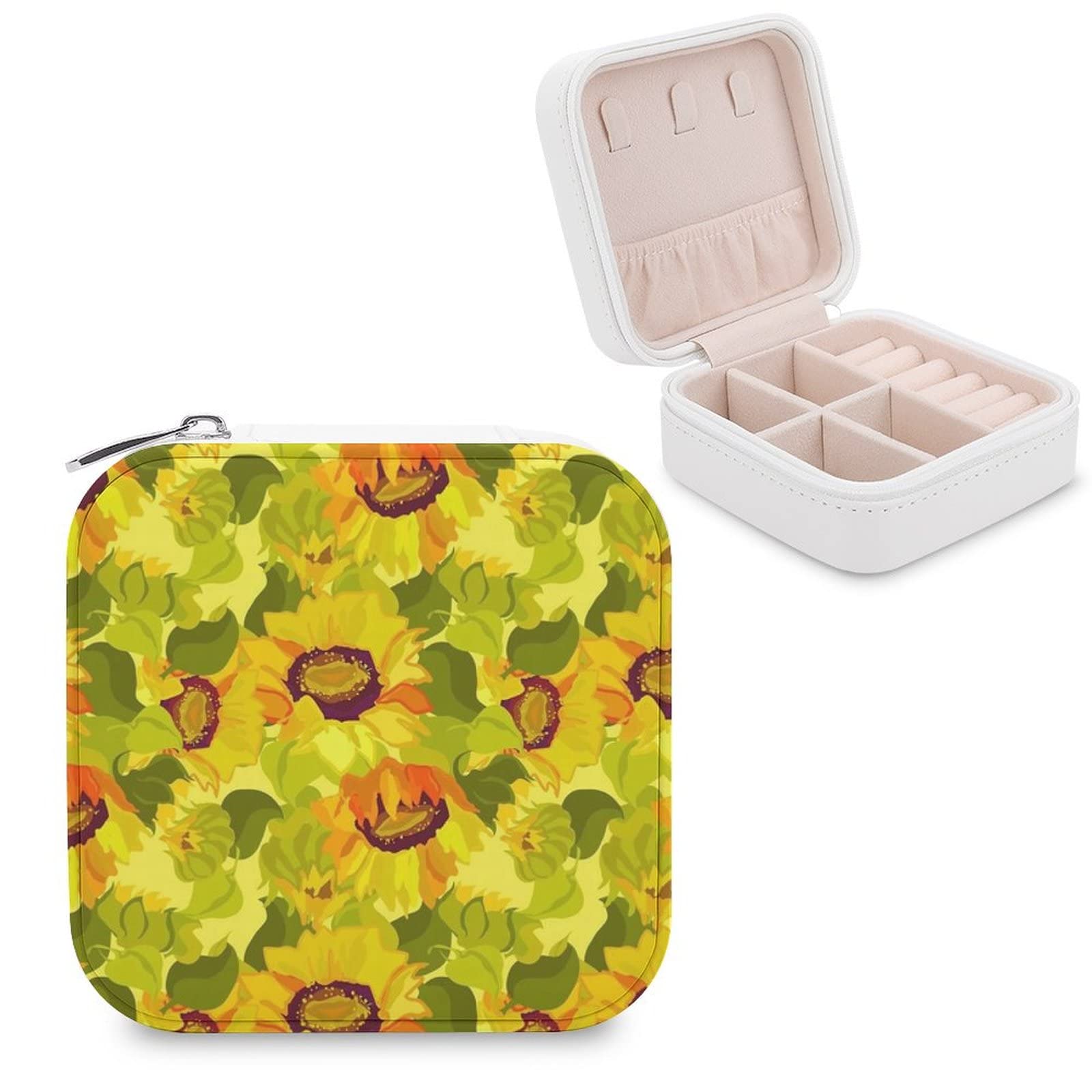 Stylish Floral Sunflower Jewelry Organizer Box with Zipper - Lightweight Travel Jewelry Case for Women, Bridesmaids - Perfect for Rings, Bracelets & Necklaces Storage - Great for Travel, Bridal Showers & Gift Giving