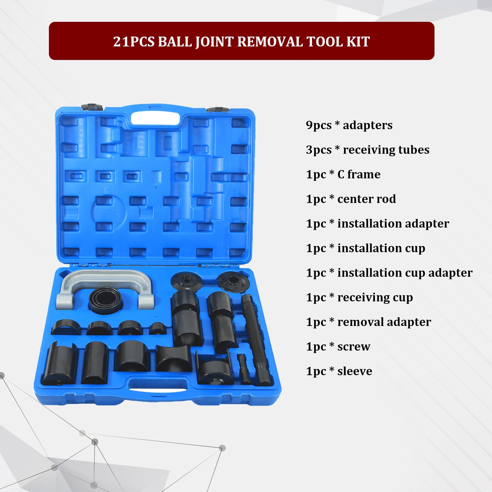 21PCS Heavy Duty Ball Joint Removal Tool Kit with C Frame & Adapters - Universal U Joint Removal and Brake Anchor Pin Tool for 2WD/4WD Vehicles & Light Trucks - Perfect for Auto Repair Shops and DIY Mechanics