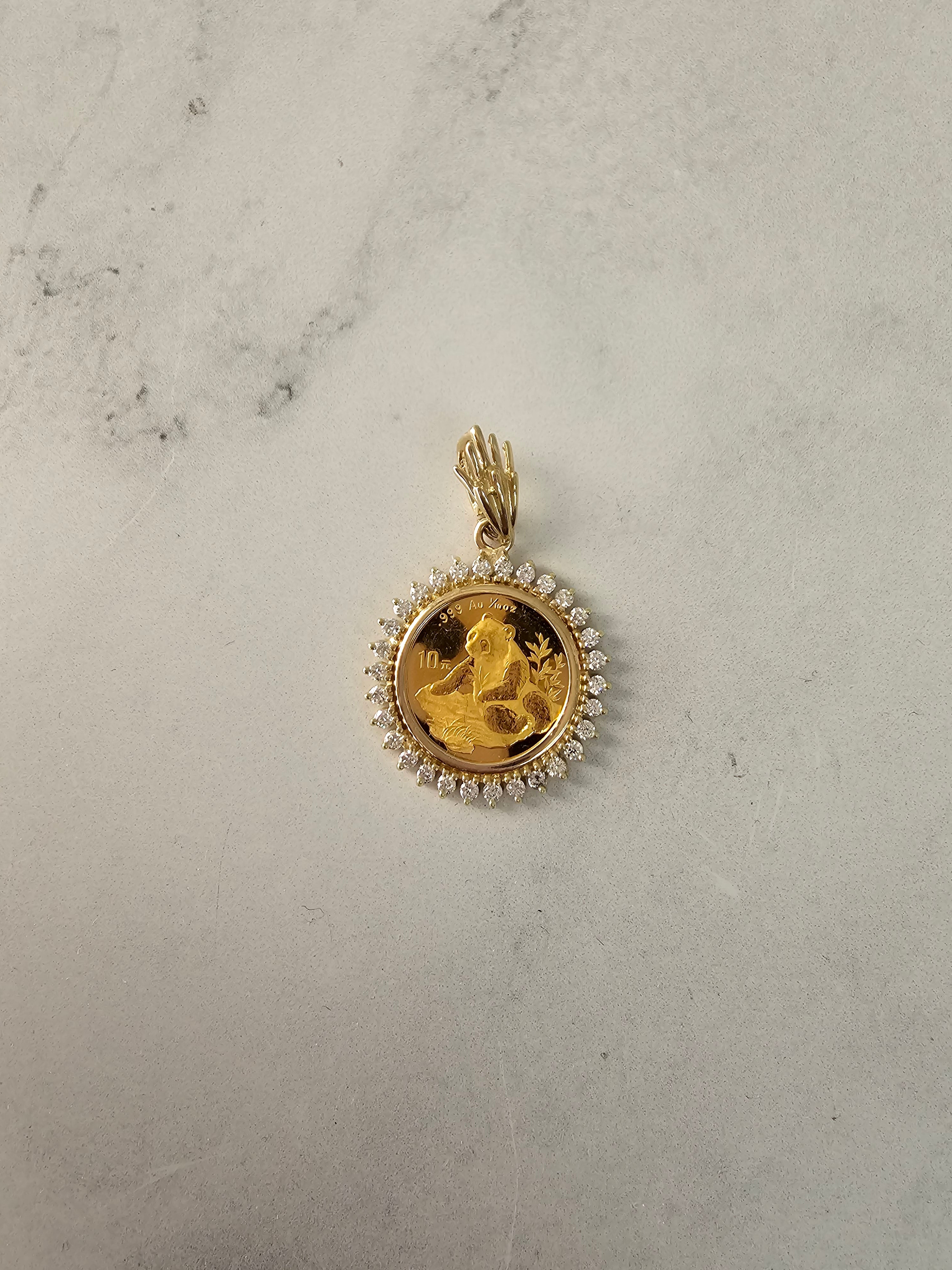 1/10 oz Chinese Panda Gold Coin Diamond Halo Pendant Necklace - Elegant Jewelry Gift for Women, Perfect for Birthdays, Anniversaries & Special Occasions