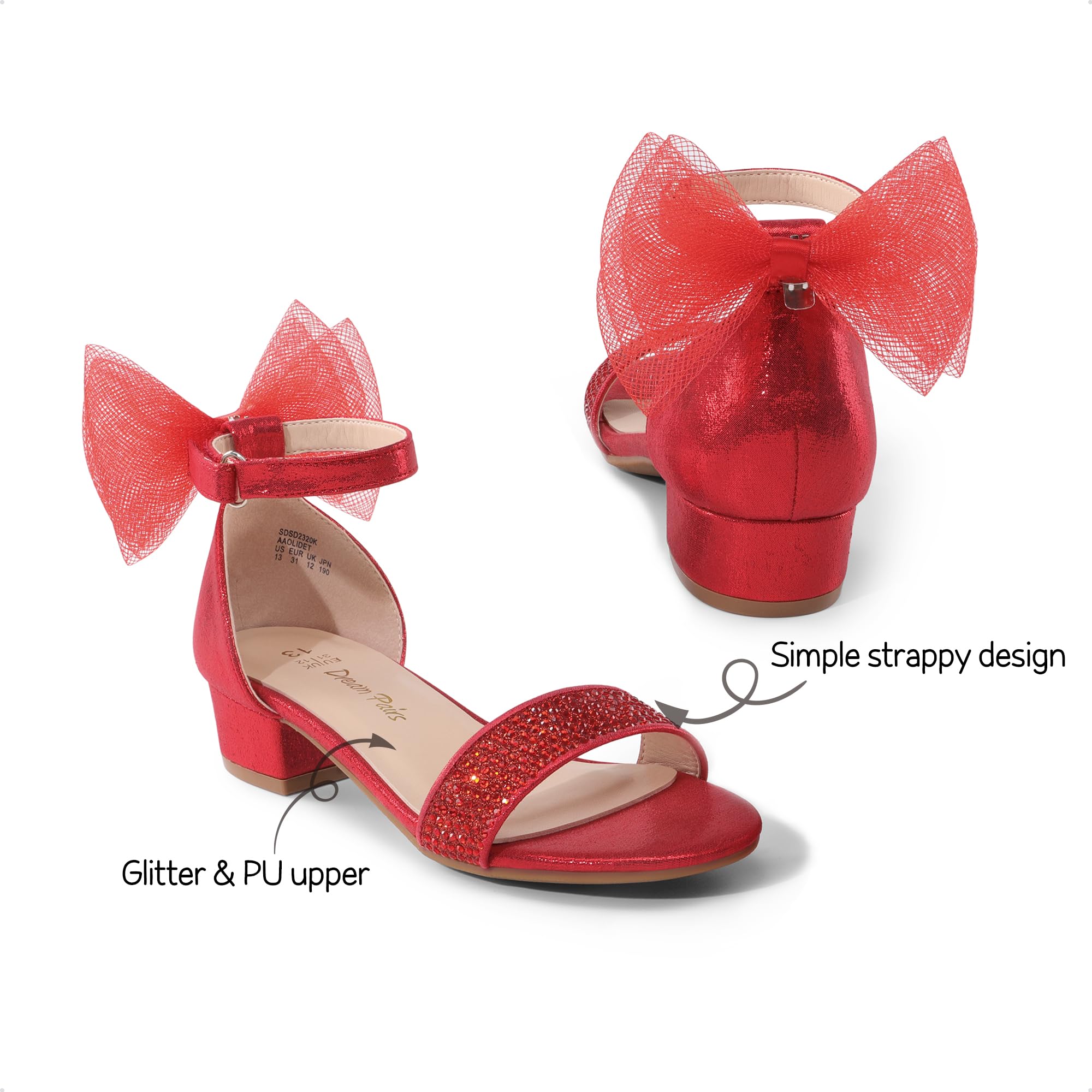DREAM PAIRS Girls' Low Heel Sandals with Ankle Strap & Interchangeable Bow - Flower Wedding Party Dress Shoes for Toddler/Kids | Perfect for Special Occasions, Birthday Celebrations & Flower Girl Outfits