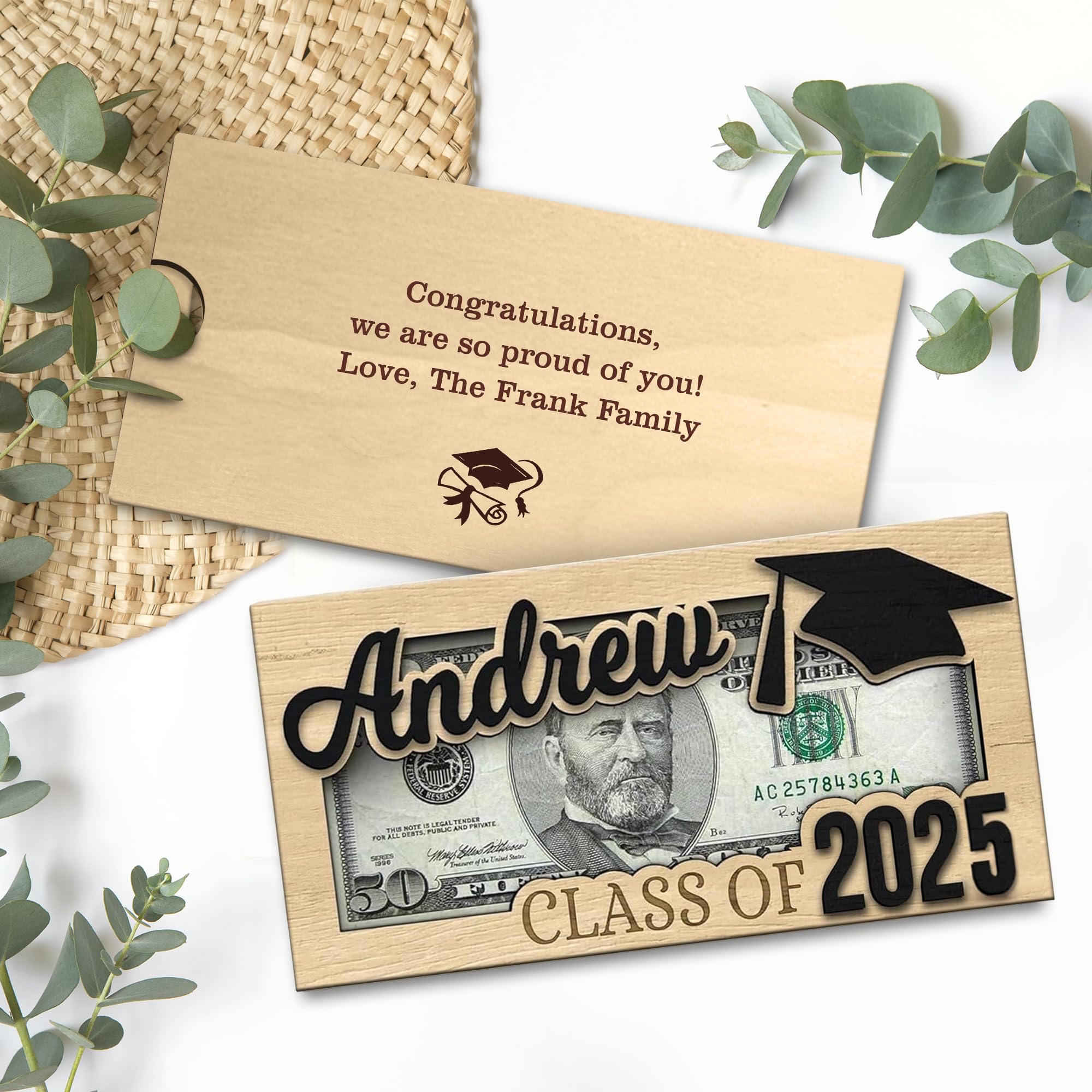 Personalized 2025 Graduation Money Holder - Custom Engraved Gift Card for High School & College Graduates - Perfect Class of 2025 Keepsake Gift for Son, Daughter, Friend - Ideal for Graduation Parties & Commencement Celebrations (MH12)
