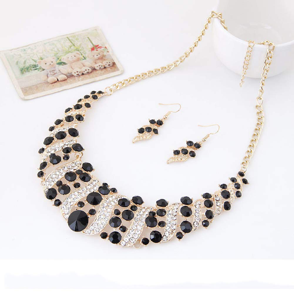 Fashion Jewelry Set for Women - Rhinestone Spiral Bib Necklace & Hook Earrings - Elegant Statement Party Accessories - Perfect for Evening Events, Weddings, and Special Occasions