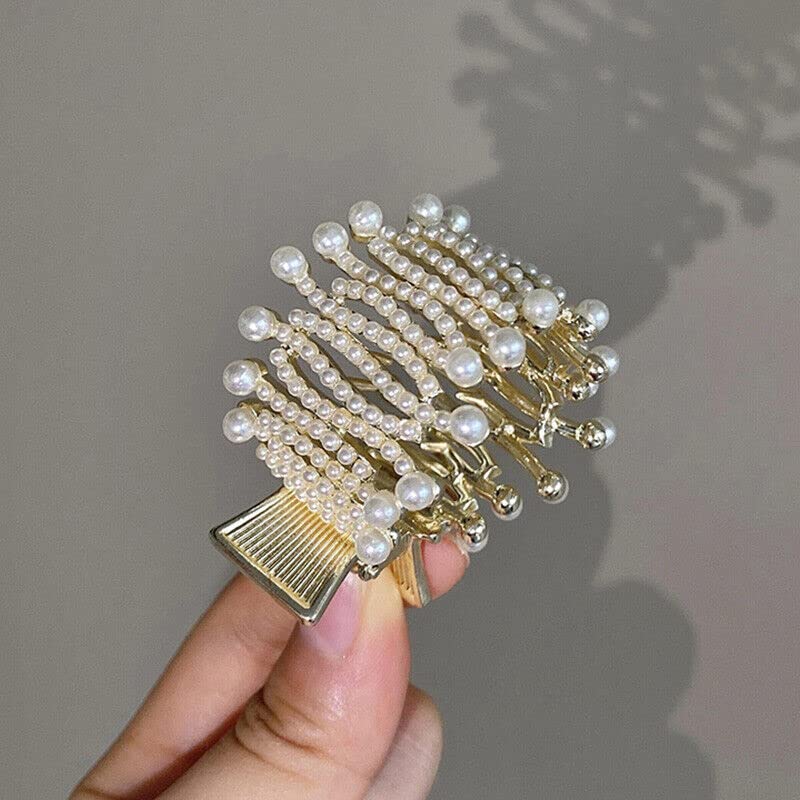 Elegant Starvis Pearl Hair Clip for Women - Vintage Metal Zig Zag Ponytail Claw with Butterfly & Stone Accents - Perfect for Weddings, Parties & Everyday Styling