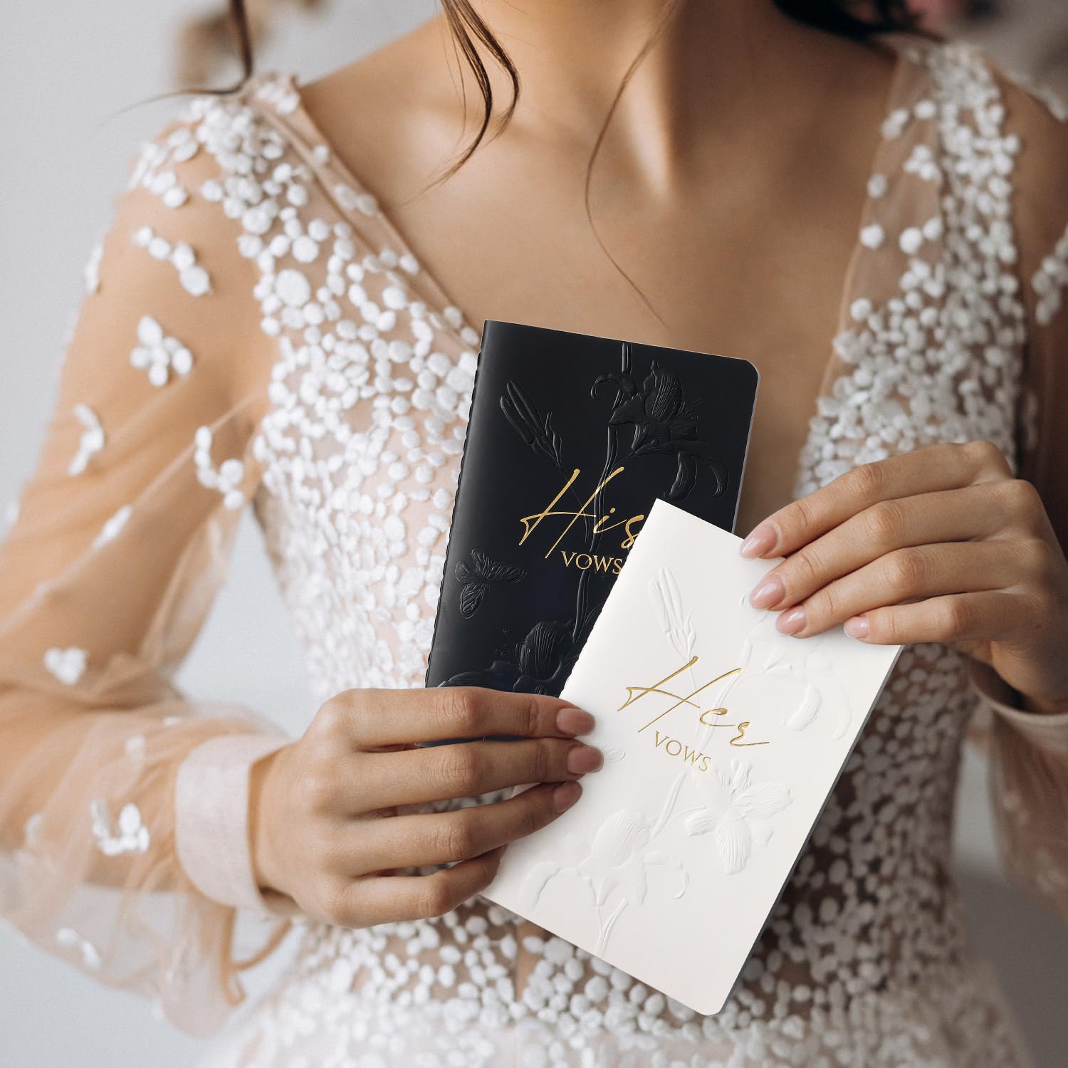Molekaus Wedding Vow Books Set of 2 - His & Hers Vow Notebooks for Bride and Groom, 28 Pages 5.5x3.5 Inch with Gilded Font (White & Black) - Perfect for Wedding Ceremonies, Anniversary Gifts, and Couple Keepsakes