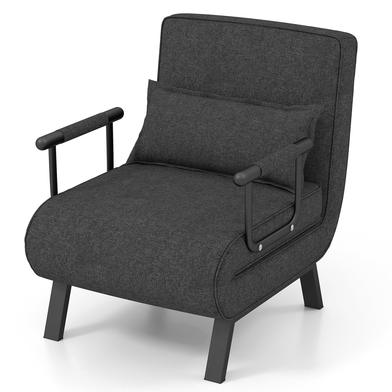 KOMFOTT 4-in-1 Convertible Sleeper Chair Bed - Adjustable Backrest Folding Sofa Bed with Removable Pillow, Upholstered Chaise Lounge for Living Room, Guest Room & Small Spaces (Dark Gray) | Perfect for Apartments, Dorms & Home Offices