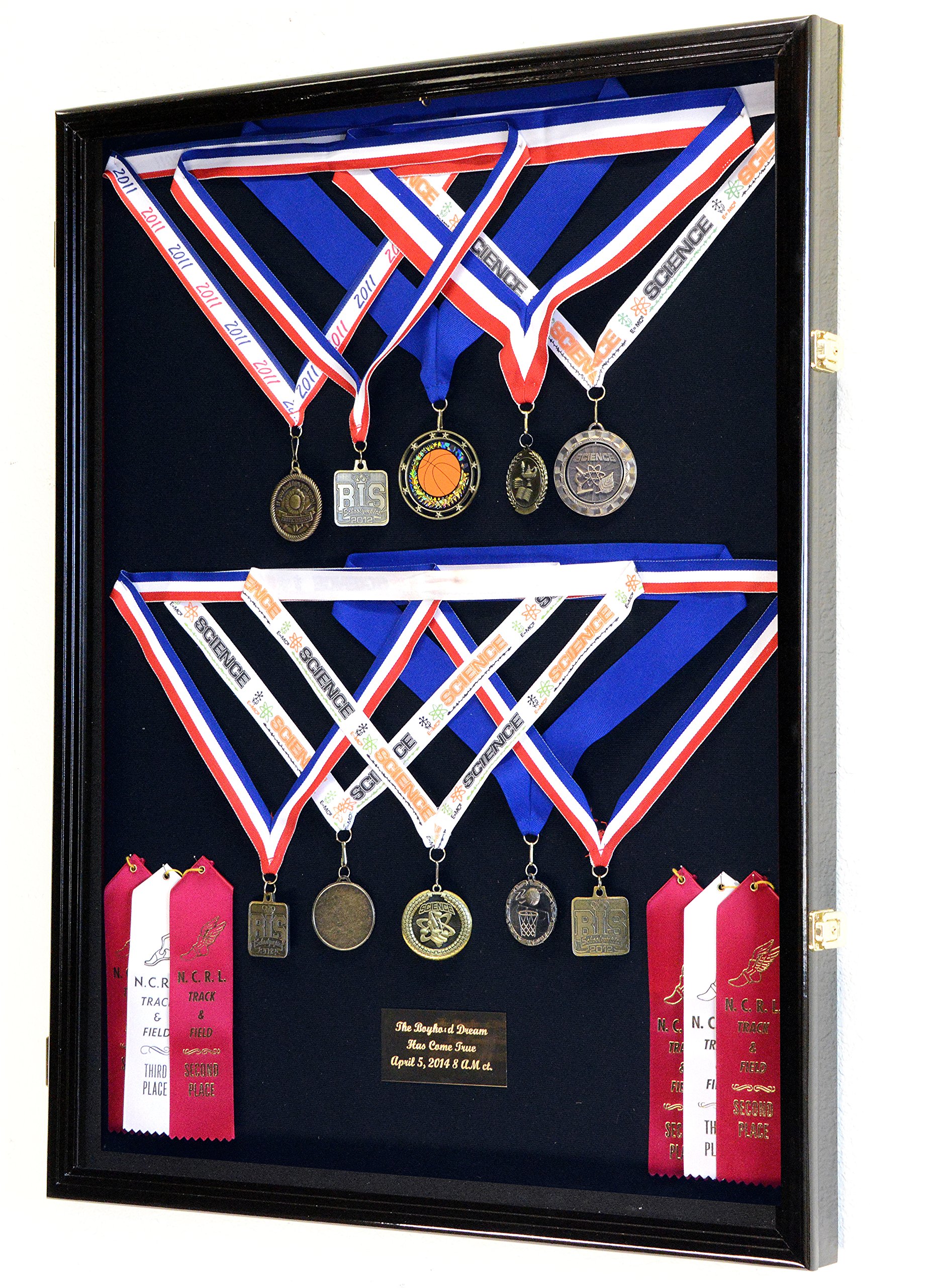 XL Military Display Case - Medals, Pins, Patches, Badges, Ribbons & Insignia Shadow Box Cabinet with Black Wood Finish - Perfect for Veterans, Collectors & Home Decor