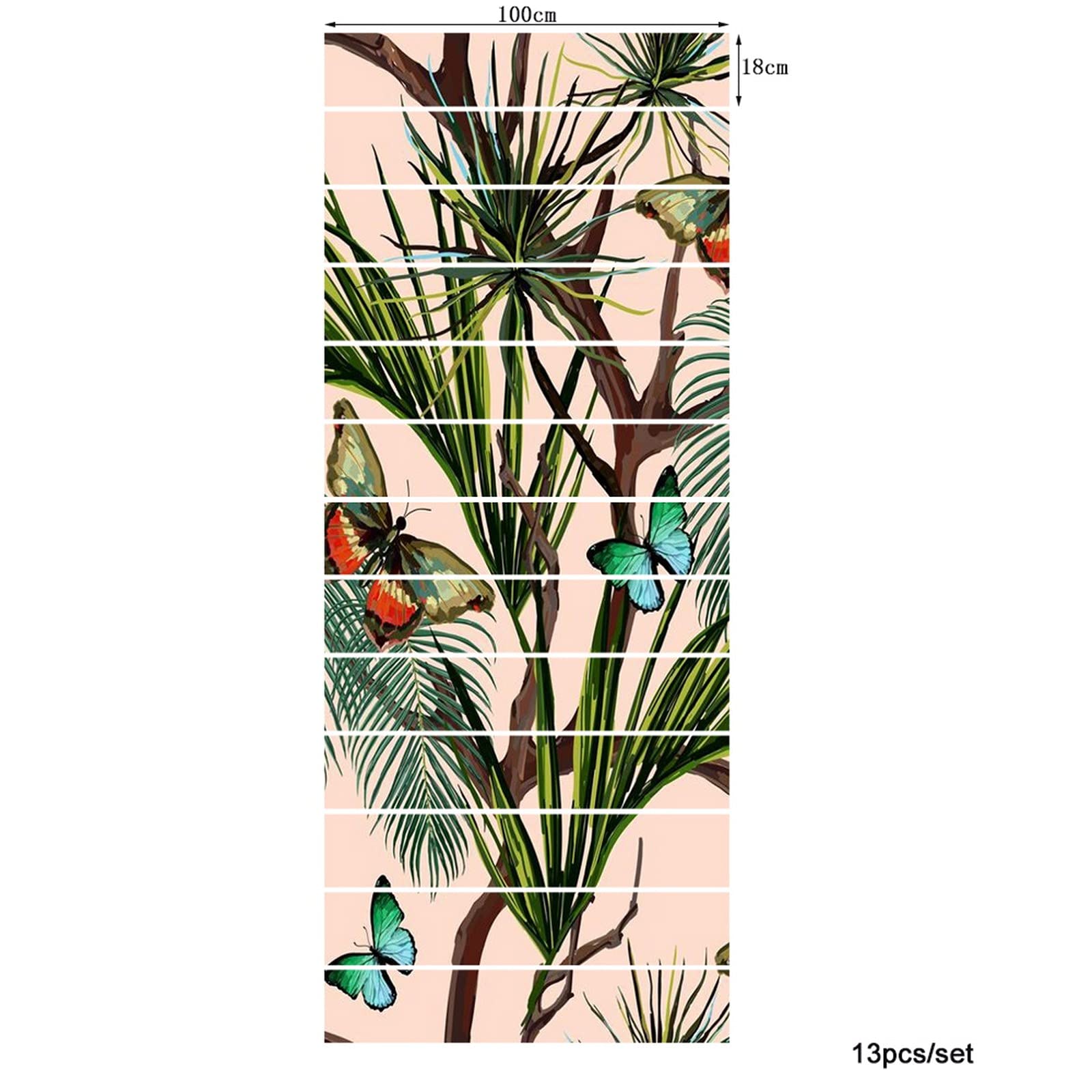 3D Self-Adhesive Removable Stair Stickers - Tropical Palm Leaves & Butterfly Design, Pink Background Vinyl Decals for Stair Risers, Kitchen Tiles & Wall Murals (13-Piece Set) | Perfect for Home Decor, Nursery, Bathroom & Office Renovation