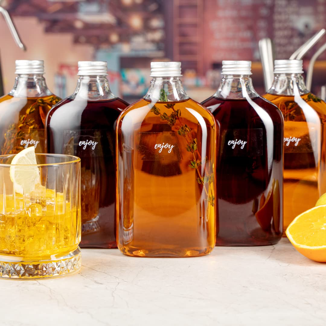 Restaurantware Bottle Tek 16.9oz Empty Plastic Liquor Bottles (100-Pack) - Clear Disposable Flask with Aluminum Lids for Juice, Ginger, Sauces & Party Favors | Perfect for Bars, Catering, Restaurants & Home Mixology