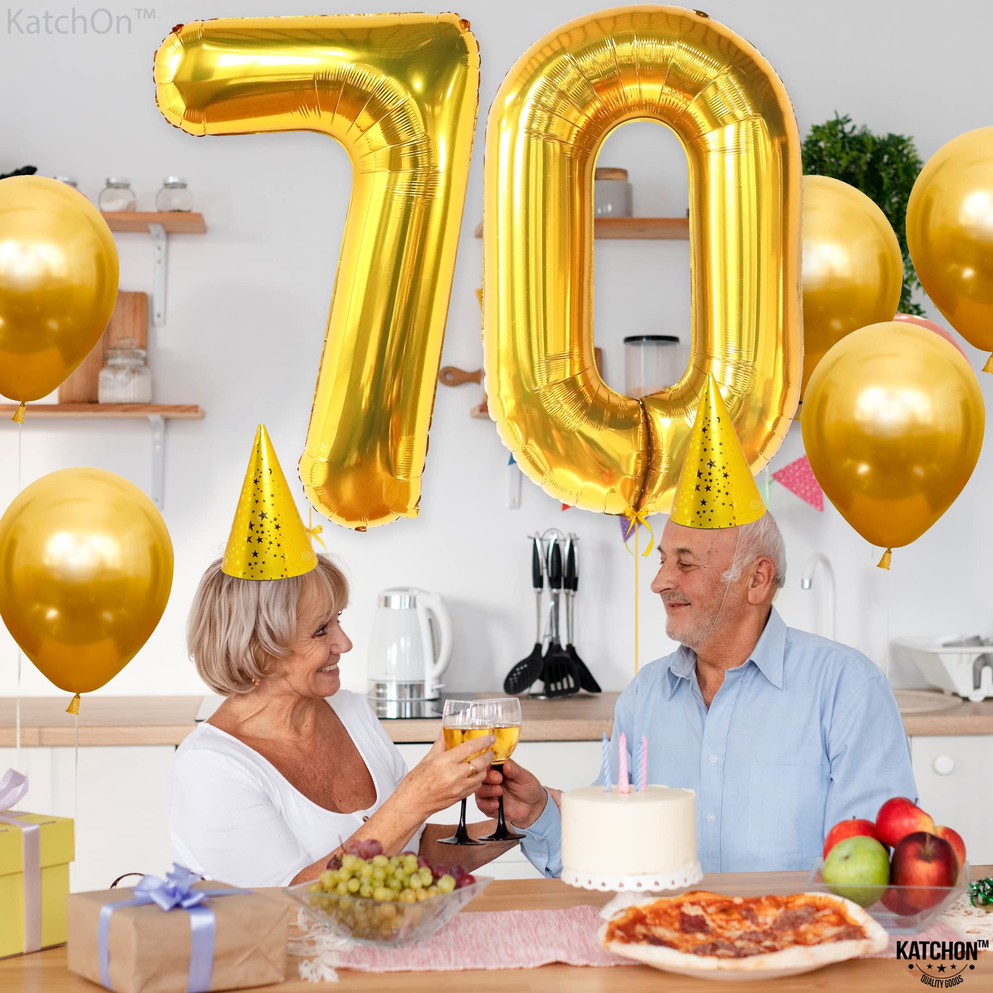 KatchOn Giant Gold 70 Balloon Numbers - 40 Inch | 70th Birthday Party Decorations, Anniversary & Milestone Celebration Supplies | Large Foil Balloons for Birthday Backdrop, Photo Booth, Graduation & Retirement Parties