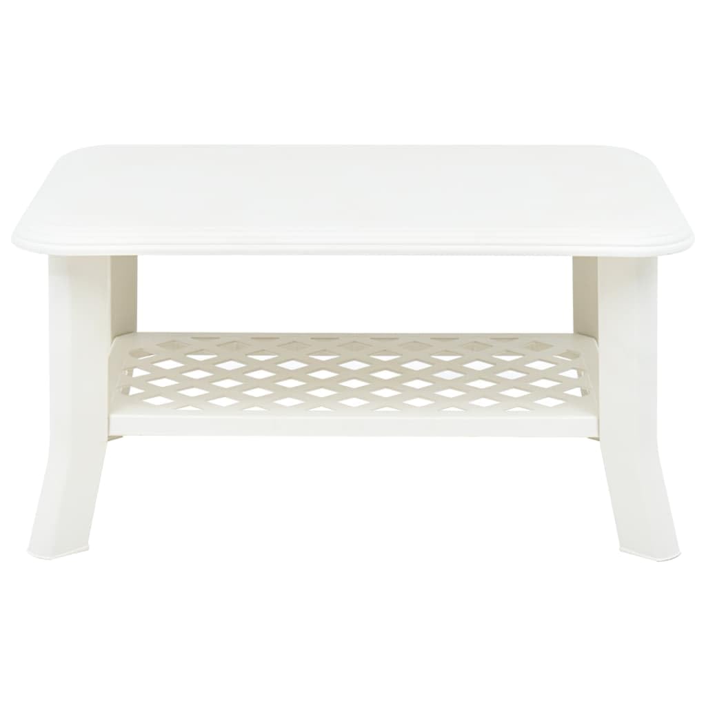 vidaXL White Rectangular Plastic Coffee Table - Weatherproof, Lightweight Outdoor Table with Storage Shelf, Modern Design for Patio, Garden, or Poolside - Low Maintenance & Durable