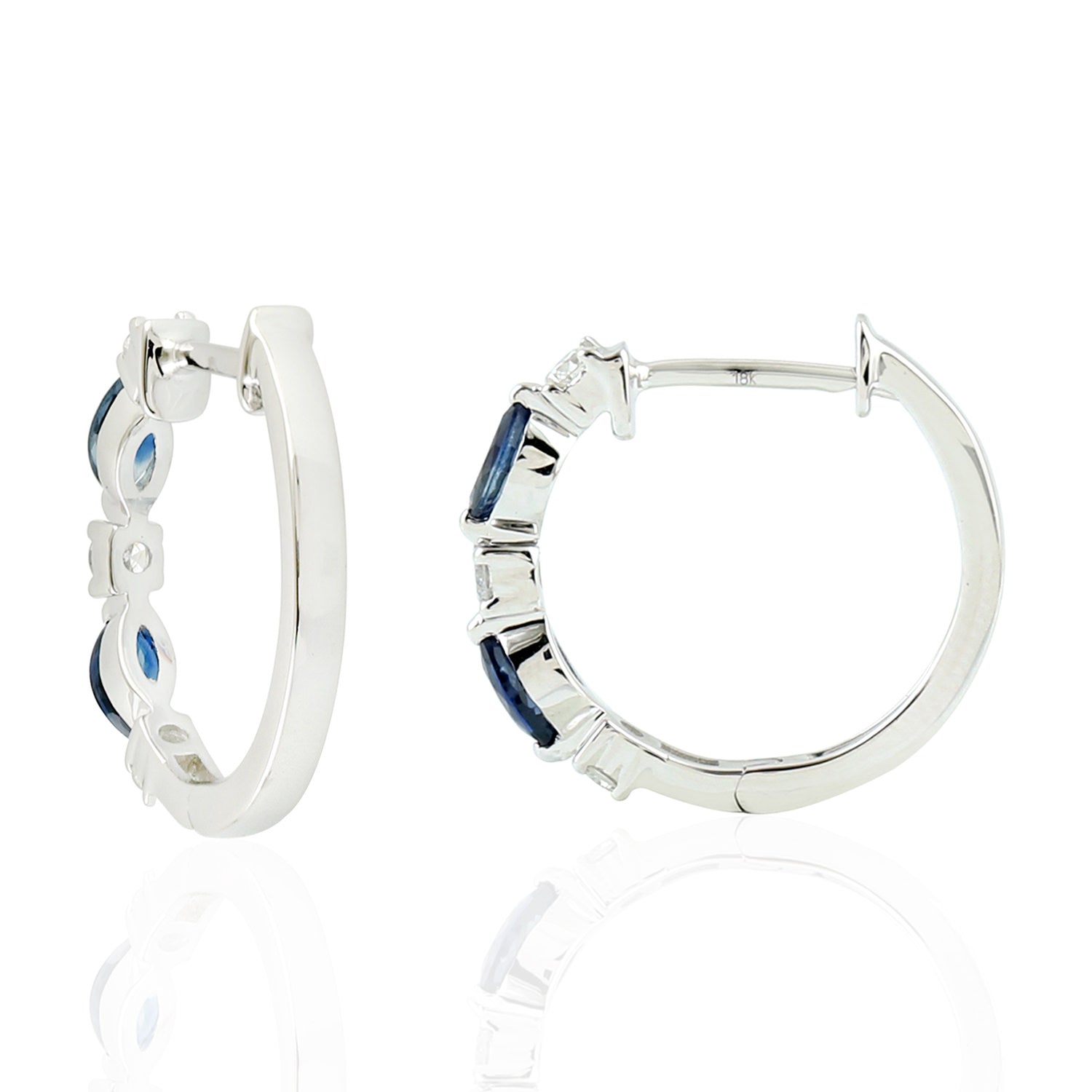 Exquisite 18K White Gold Marquise Cut Blue Sapphire & Diamond Hoop Earrings | Elegant Dangling Earrings for Women | Perfect for Weddings, Parties & Special Occasions