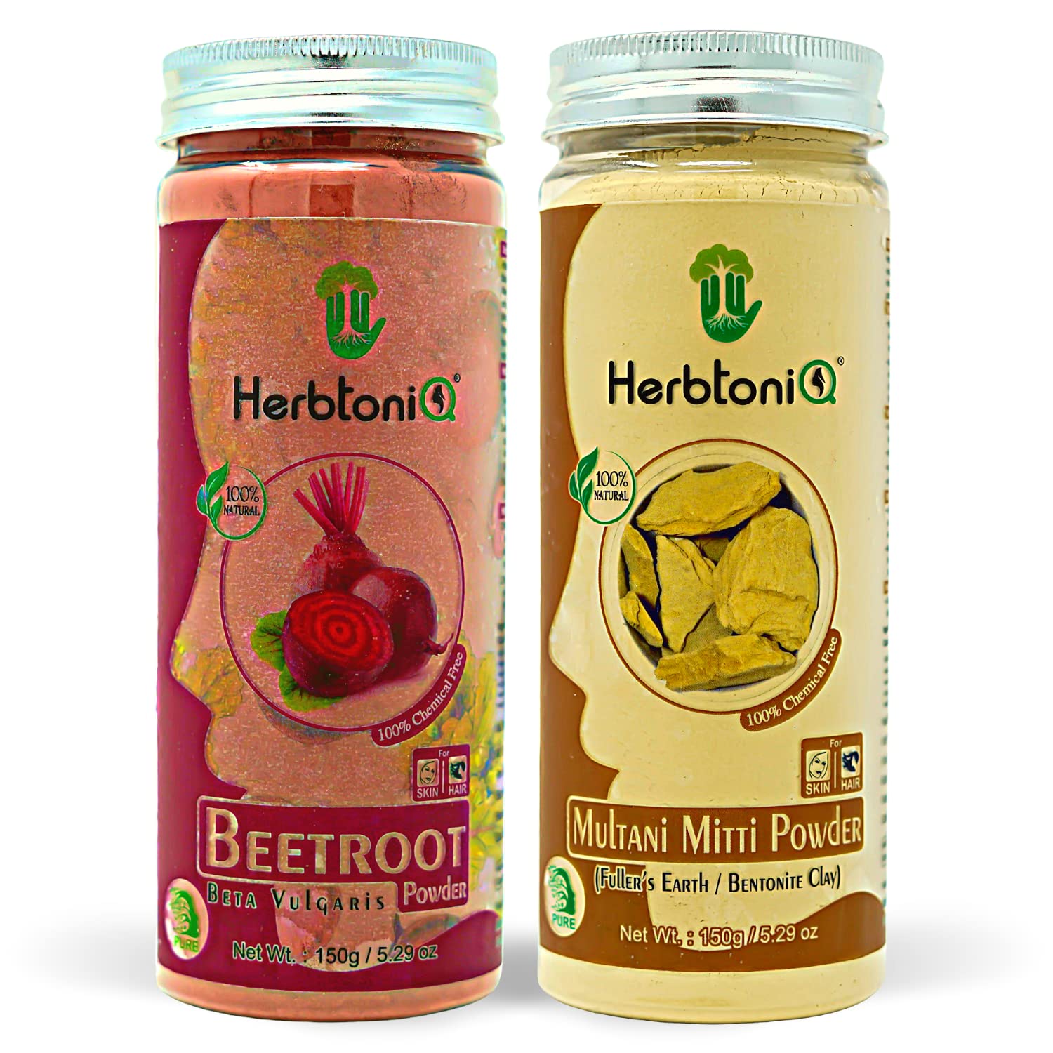 HerbtoniQ Beetroot Powder & Multani Mitti (Fuller's Earth) for DIY Face & Body Care | Natural Glowing Face Mask, Scrub, Wash | Pure Clay & Beet Powder Combo | Unisex Skincare (300g) | Perfect for Spa Days & At-Home Beauty Treatments