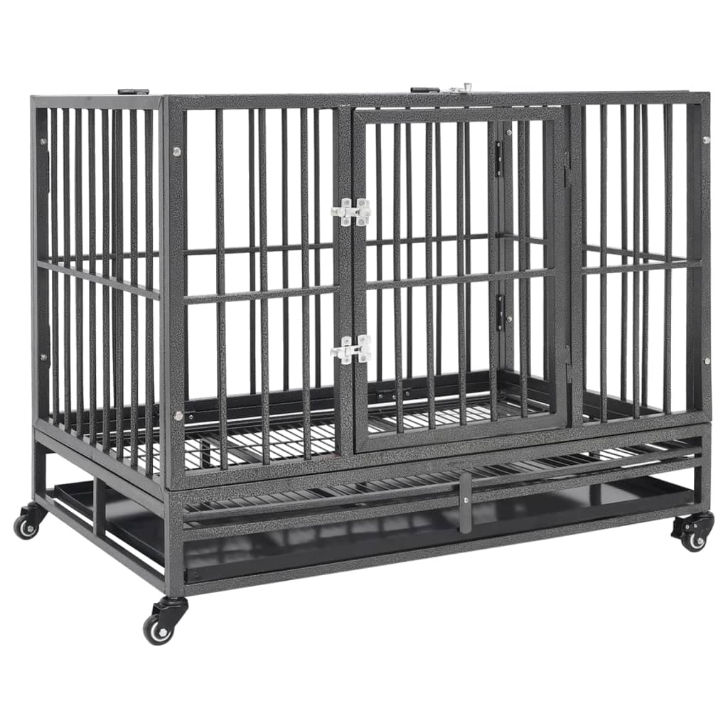 HOMIUSE 3x2x3 FT Heavy Duty Steel Dog Crate Kennel with Wheels - Large & Medium Dog Cage for Indoor & Outdoor Use - Perfect for Travel, Training, and Home Security