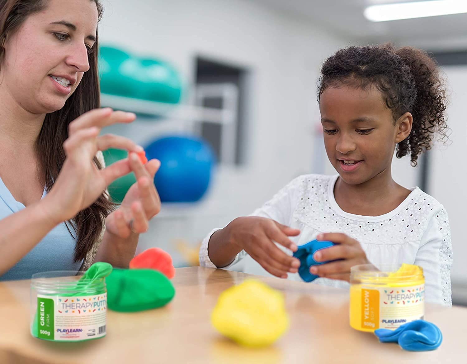 Therapy Putty for Hand Exercise - 3 Pack Non-Toxic Squeezable Stress Relief Putty (Soft/Medium/Firm) + 2 Sensory Fidget Balls - Occupational Therapy Tools for Adults & Kids - Perfect for Anxiety Relief, Rehabilitation, and Special Needs Sensory Play