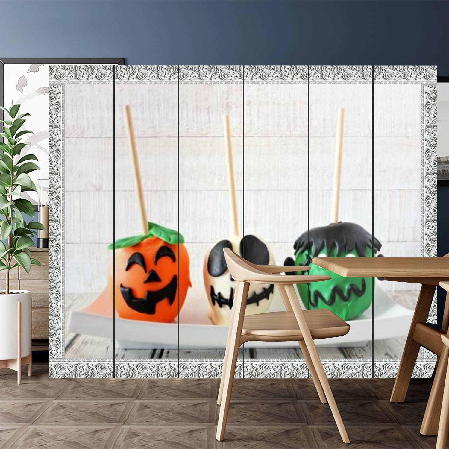 6 Panel Canvas Room Divider Screen - Halloween Candy Apple Design Privacy Partition for Home, Office, Bathroom & Pool Areas | Portable Space Separator for Indoor/Outdoor Use