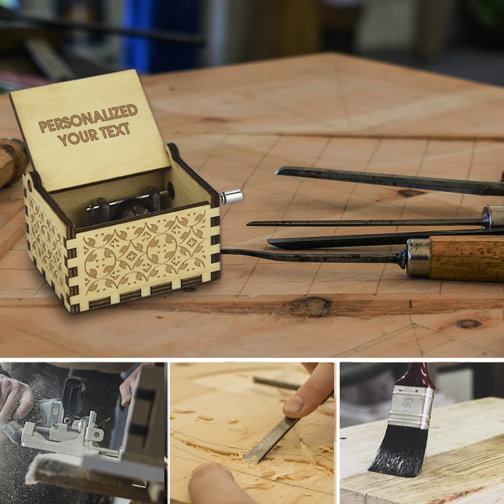 Hand-Cranked Personalized EBONY Wooden Music Box - Engraved 'Happy Birthday to You' - Perfect Gift for Daughter, Mom, Birthday & Valentine's Day - Romantic Home Decor & Keepsake Present