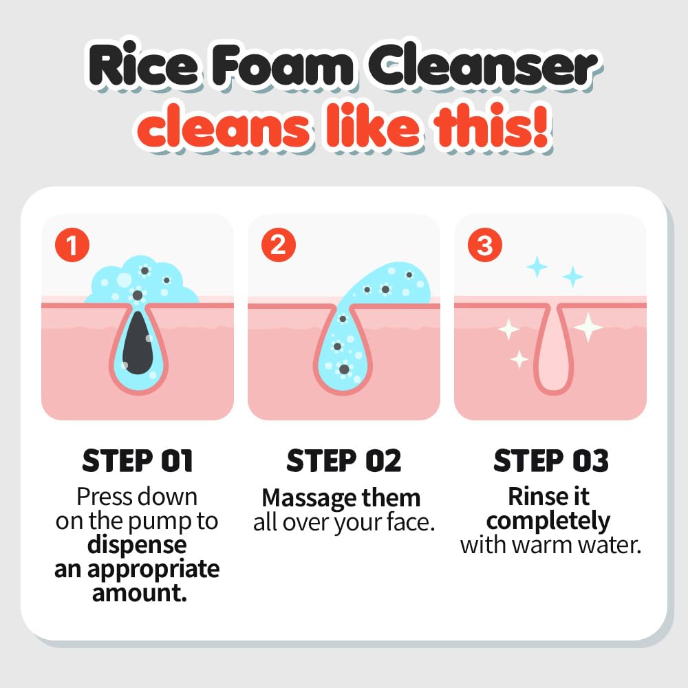 EUNYUL Rice Cleansing Foam 150ml - Korean Skincare for Deep Cleansing & Daily Face Wash - Gentle Mousse Cleanser for Acne-Prone & Sensitive Skin - Perfect for Morning & Night Skincare Routine