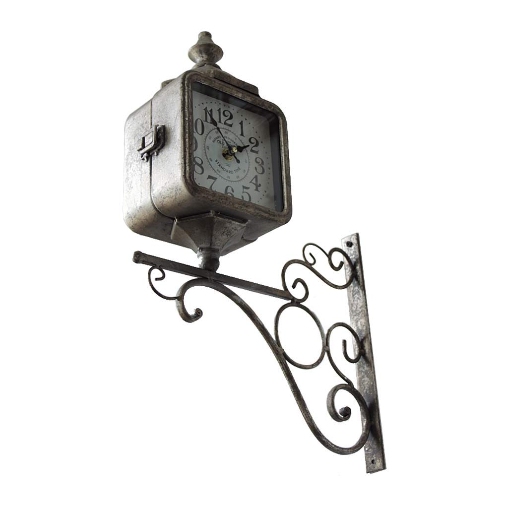Vintage Wrought Iron Double-Sided Silent Quartz Wall Clock - Retro Home Decor for Living Room, Bedroom & Office - Battery Operated, Easy to Read, Perfect for Home & Office Use