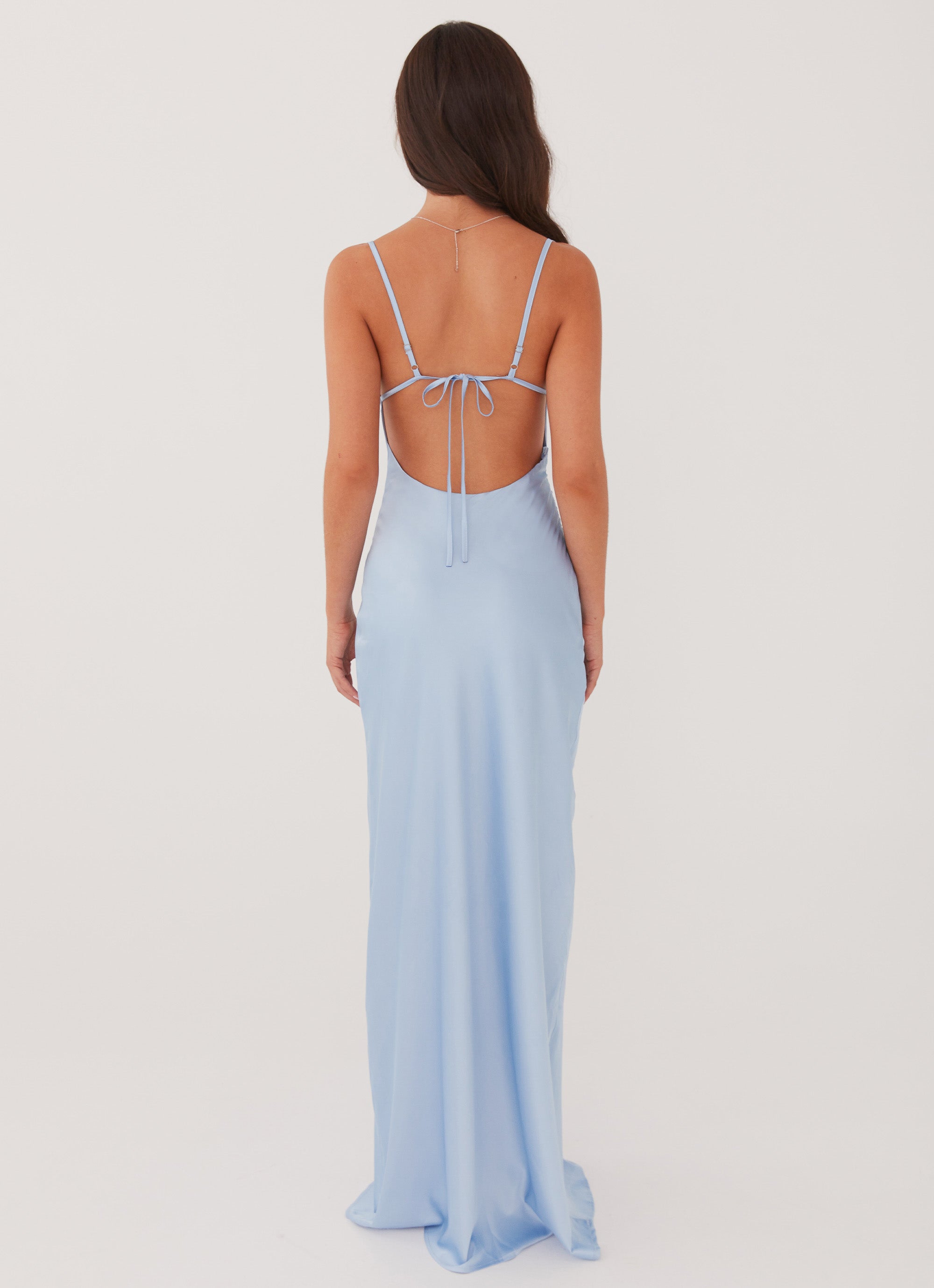 Coastal Escape Satin Maxi Dress for Women - Elegant Ice Blue Long Evening Gown for Beach Weddings, Vacation & Summer Parties