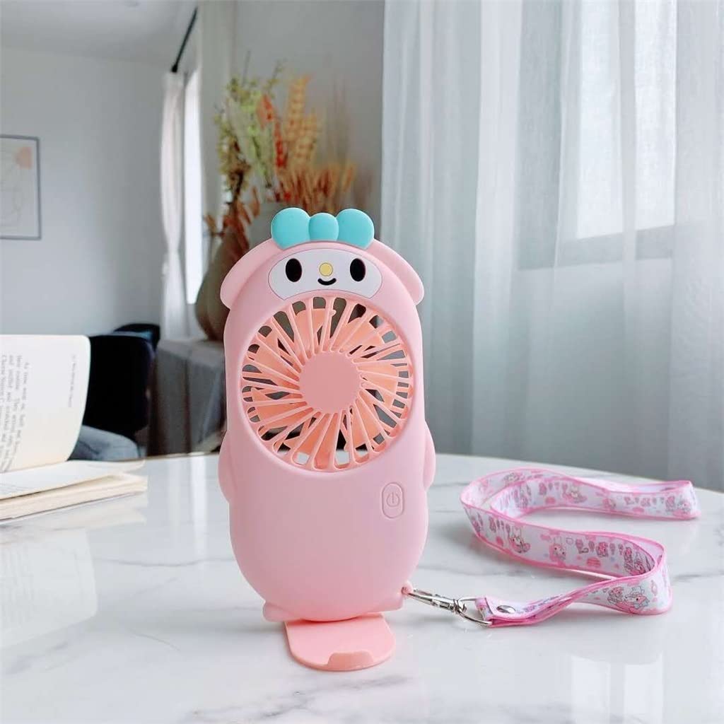 Portable Mini Handheld Fan - USB Rechargeable, Cute Cartoon Design, Hanging Neck & Pocket Fan for Students, Office, Travel - Pink (11x7.5x5.5cm) | Perfect for Outdoor, Gym, Beach & Summer Cooling