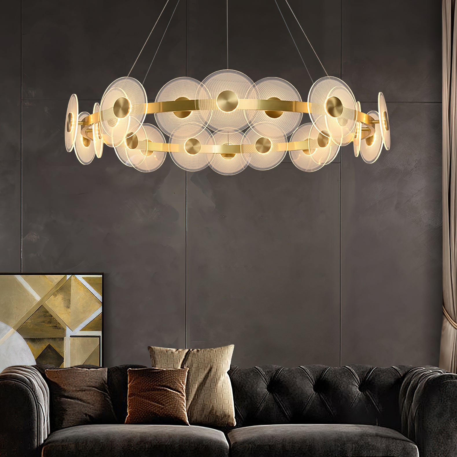 Elegant Halo Chandelier - Modern Crystal Ceiling Light Fixture for Dining Room, Bedroom & Living Room Decor