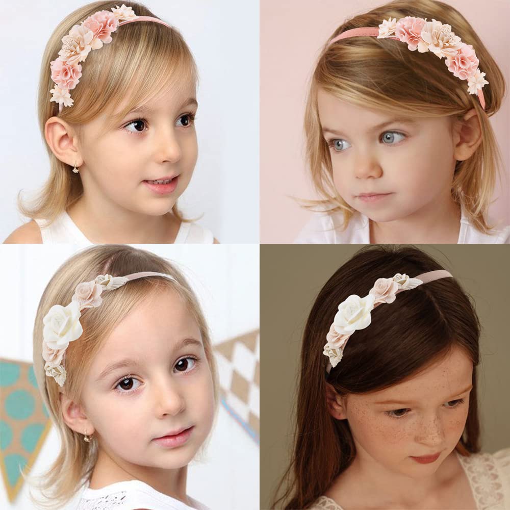 Floral Hairbands for Girls & Toddlers - 2 Pack Plastic Flower Hair Accessories for Kids | Perfect for Birthday Parties, Weddings & Daily Wear