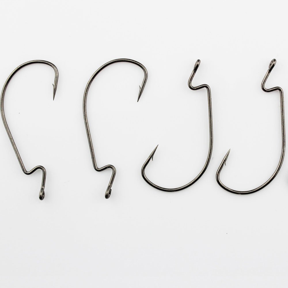 50pcs 1/0-5/0 Wide Gap Offset Worm Jig Hooks Set - Sharp Strong Fishing Hooks for Bass, Trout, Walleye - Perfect for Freshwater & Saltwater Fishing, Kayak Fishing, and Tournament Angling