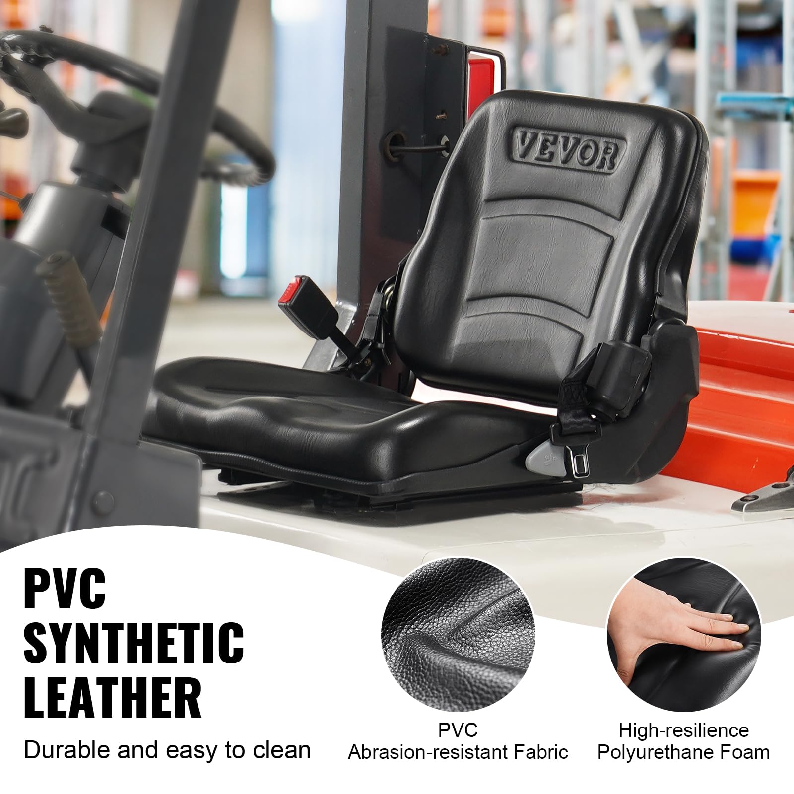 VEVOR Universal Forklift Seat - Adjustable Angle Back, Micro Switch & Retractable Seatbelt - 6.3-13.4