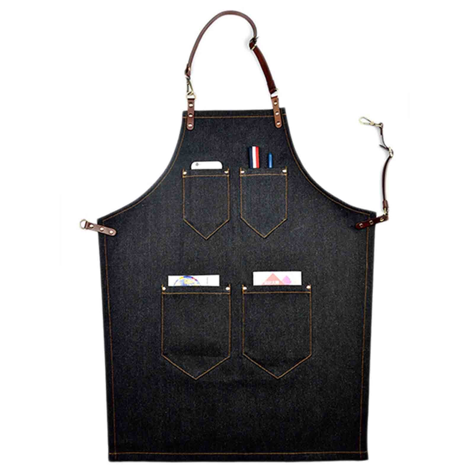 Premium Denim Work Apron for Men & Women - Heavy Duty Woodworking Apron with Multiple Pockets - Black Barista & Gardening Apron for Professionals & DIY Enthusiasts - Ideal for Coffee Shops, Workshops & Outdoor Activities