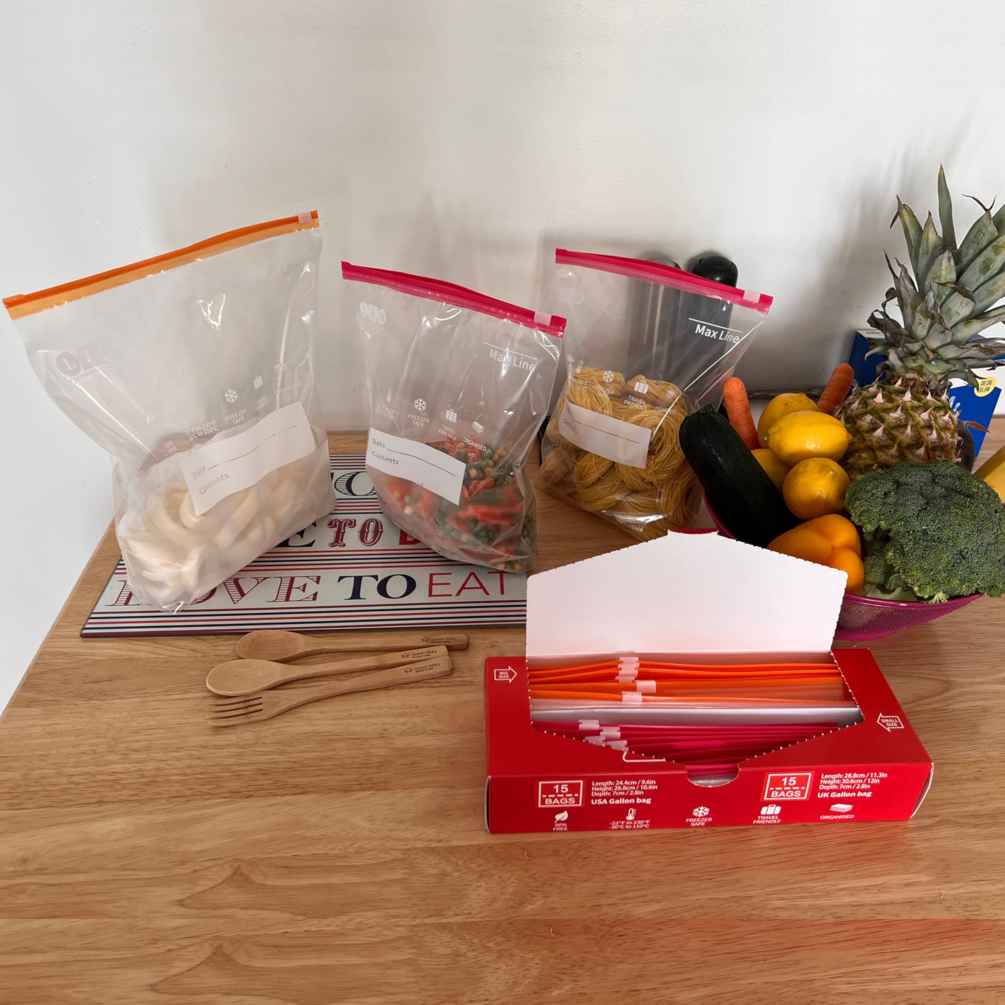 LLM Premium Gallon Freezer Bags - Heavy Duty Stand & Fill Expandable Bottom Ziplock Bags (30 Pack) | BPA Free Food Storage Solution for Freezing, Meal Prep & Bulk Groceries | Includes Both US & UK Gallon Sizes