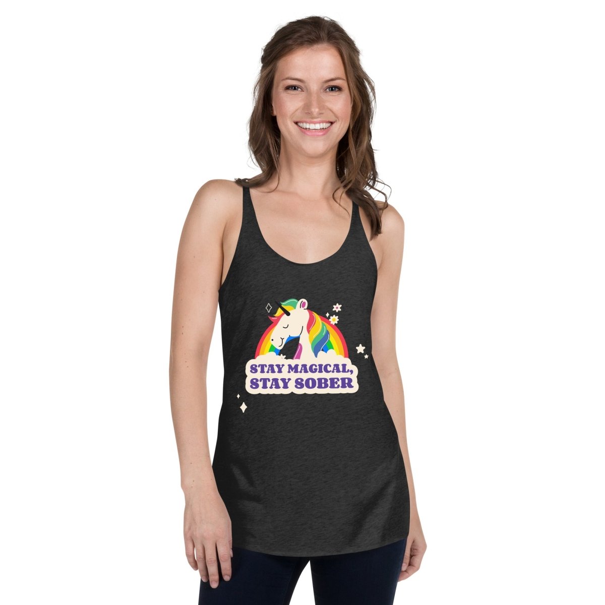 Stay Magical Stay Sober Women's Racerback Tank Top - Comfortable Workout & Yoga Apparel for Fitness & Casual Wear