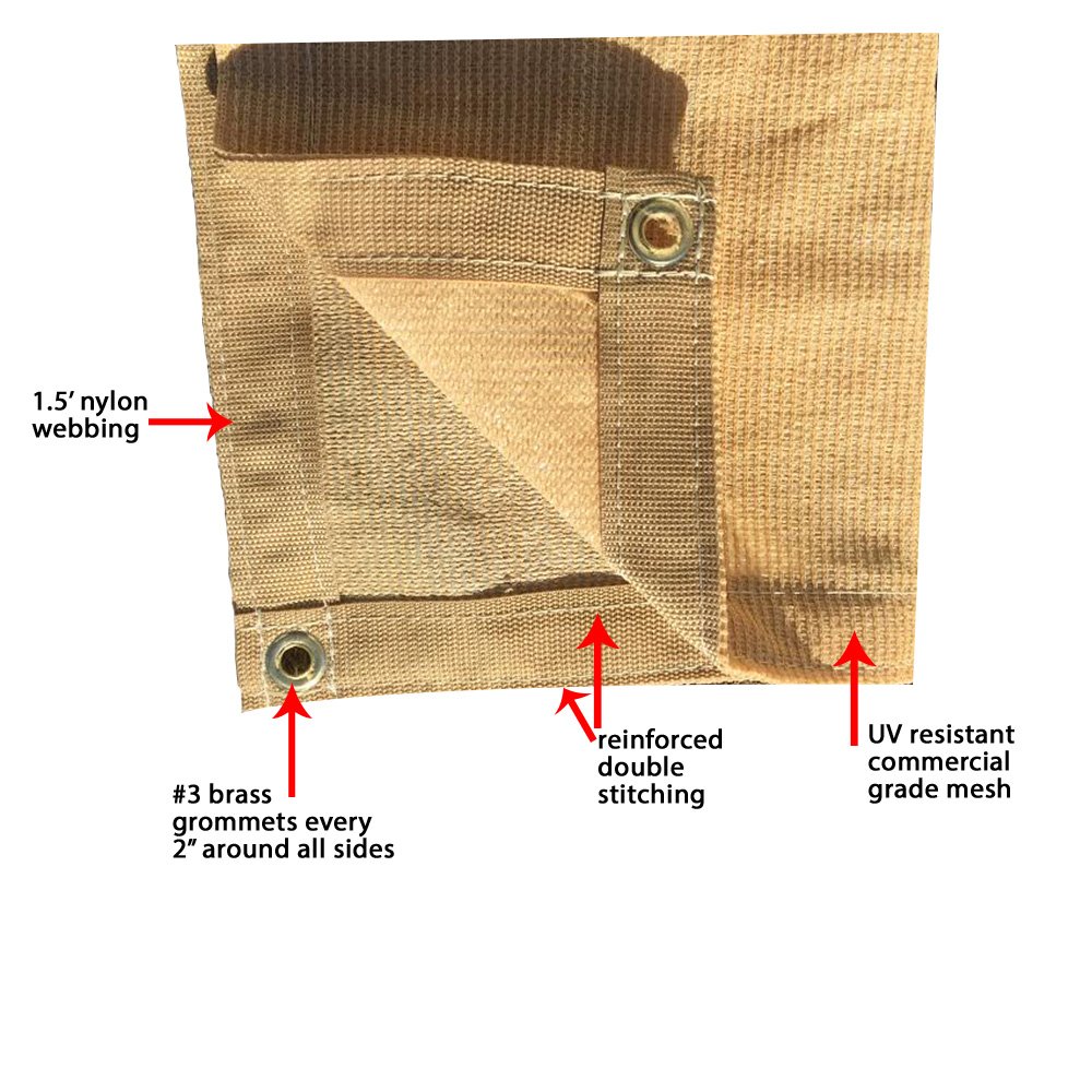 XTARPS 6x8 ft Premium 90% Shade Cloth - 7oz UV Resistant Sun Shade Sail in Tan - Perfect for Patio, Garden, Pool & Outdoor Shade Protection