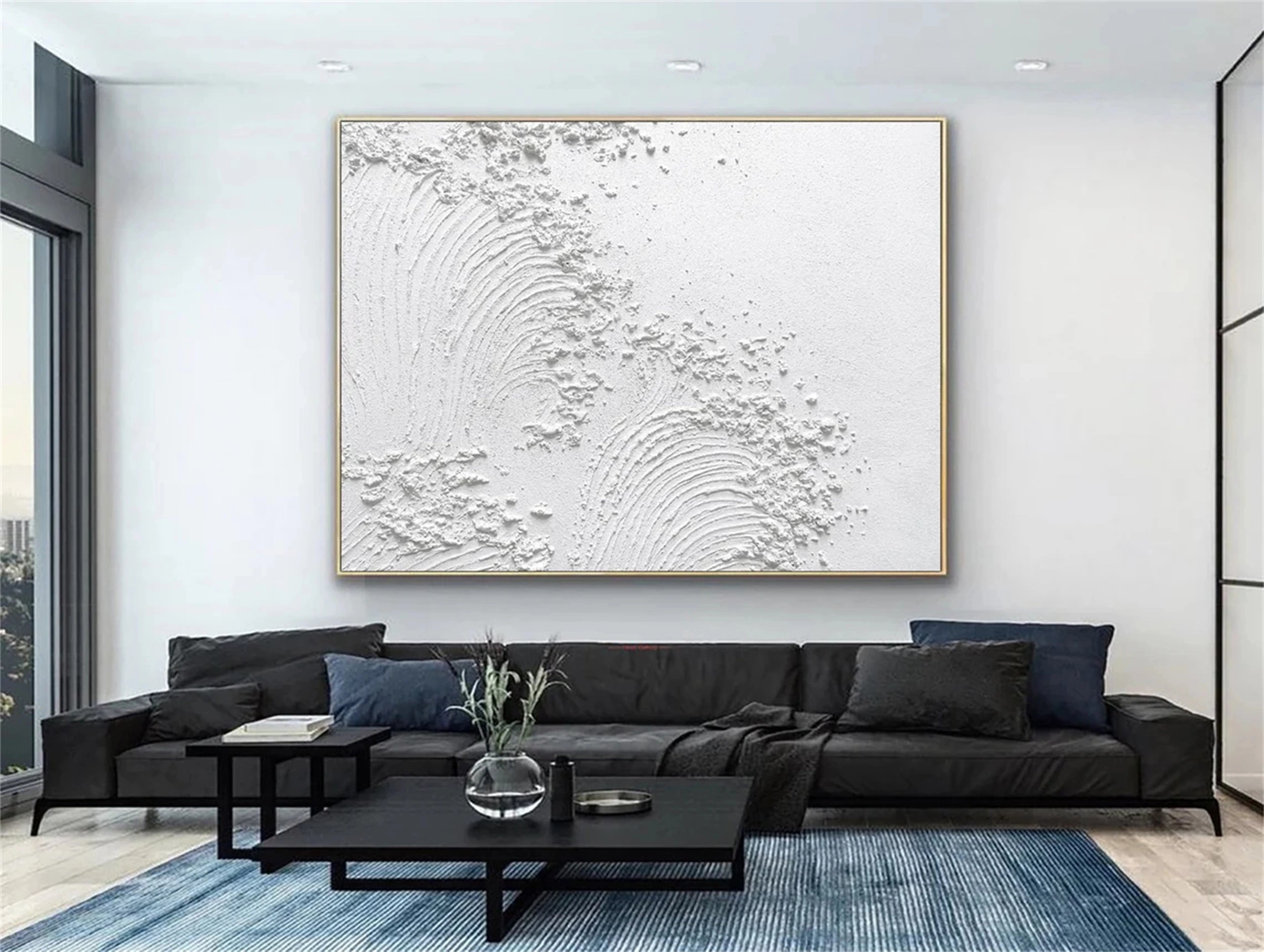 White Minimalist Textured Painting Canvas #MM120 - Premium Abstract Wall Art for Modern Home & Office Decor