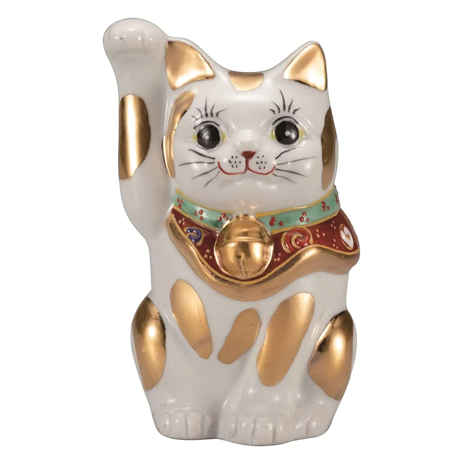 Authentic Japanese Kutani Ware Porcelain Lucky Cat Figurine - Gold Mottle 4-Inch Maneki Neko for Home Decor & Office Feng Shui - Perfect Gift for Good Fortune & Wealth Attraction