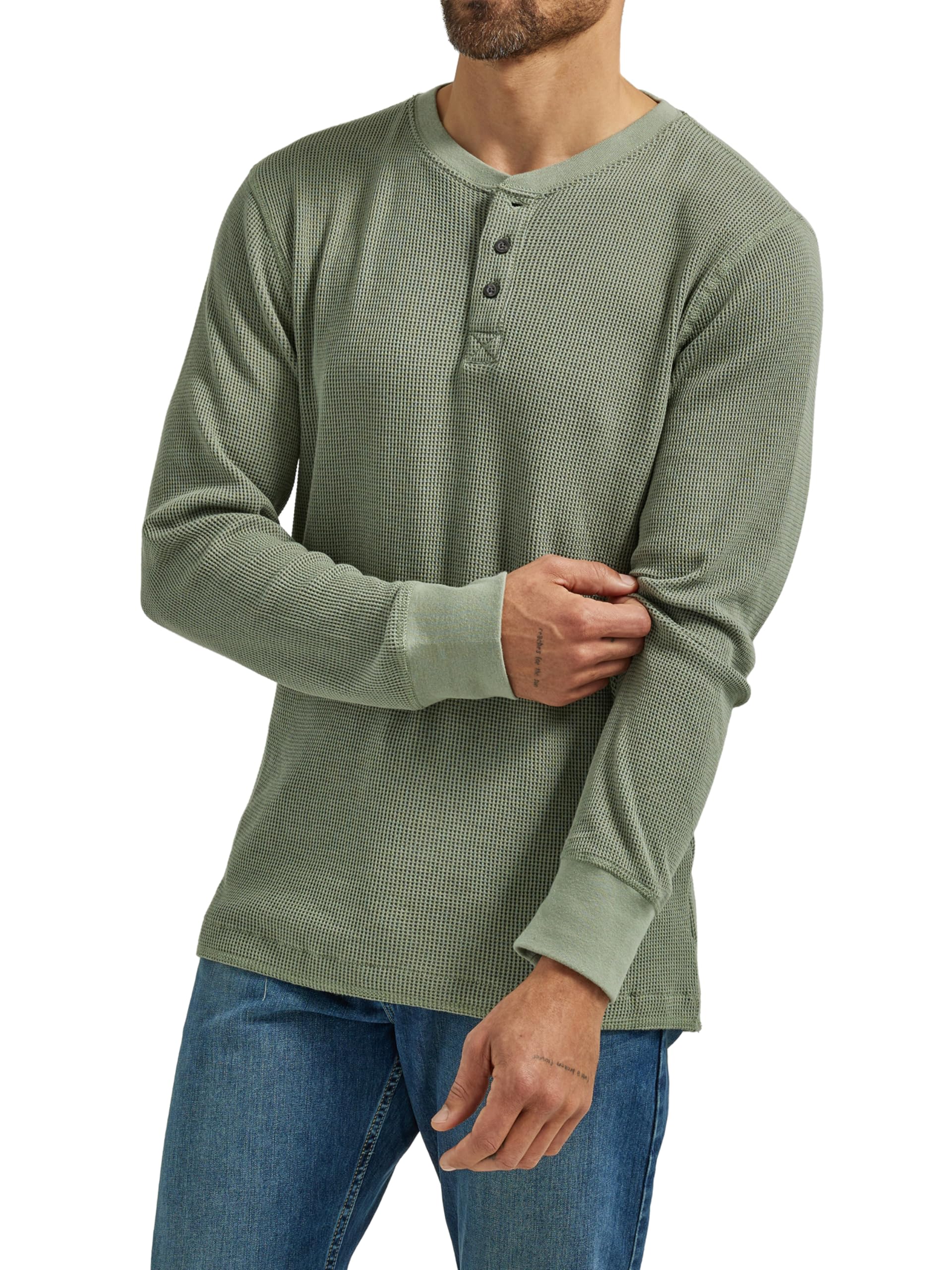 Wrangler Authentics Men's Long Sleeve Waffle Henley Shirt - Soft Thermal Cotton Top for Casual Wear, Outdoor Activities & Layering in Cold Weather