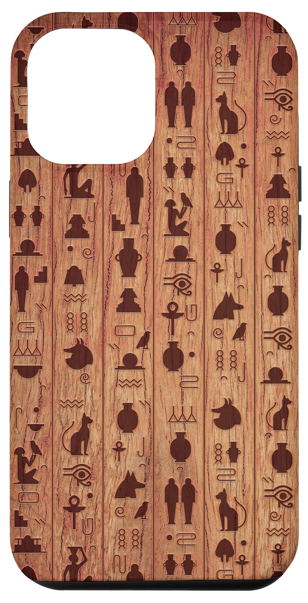 iPhone 12 Pro Max Case with Ancient Egyptian Hieroglyphic Design - Wood Texture Protective Cover - Perfect Gift for History Lovers & Travel Enthusiasts