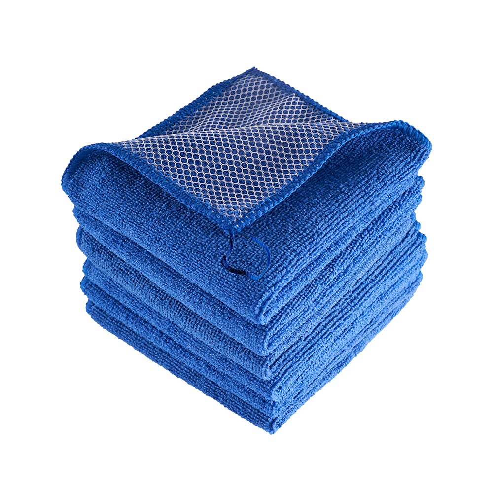 Lizzy 6-Pack Kitchen Dish Towels with Hooks - Reusable Cleaning Rags for Dishes & Countertops