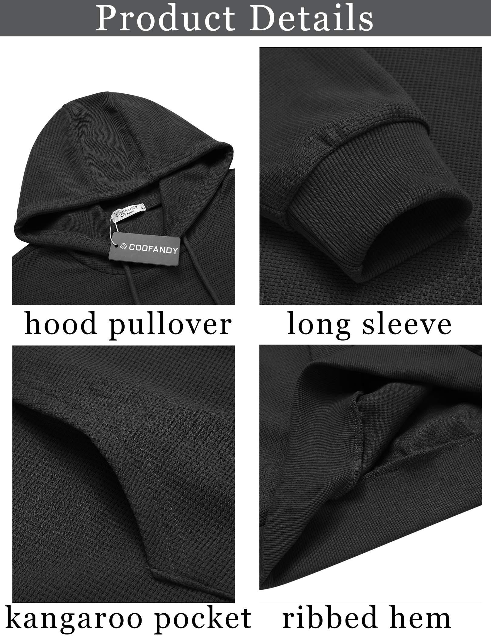 COOFANDY Men's Long Sleeve Hooded Sweatshirt - Waffle Knit Pullover Hoodie with Pocket | Casual Streetwear for Fall & Winter | Perfect for Outdoor Activities, Gym & Daily Wear