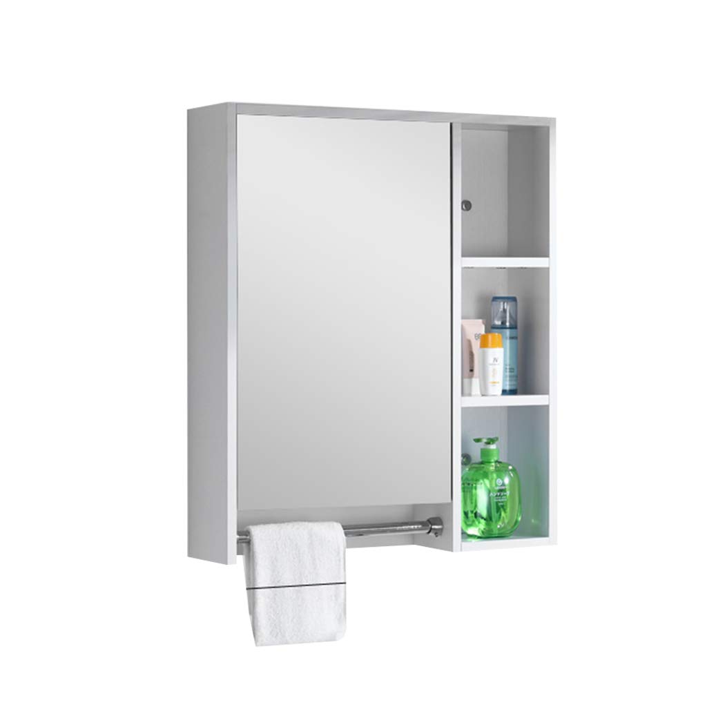 **White Solid Wood Wall Mounted Vanity Mirror with LED Lights & Towel Rack – 60x14x70cm Bathroom Mirror Cabinet for Makeup & Home Decor**    *(Perfect for Bedrooms, Bathrooms, and Dressing Areas – Enhances Lighting for Makeup, Skincare & Styling)*