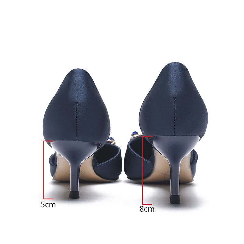 Women's Spring & Autumn Satin Pointed Toe Slip-On Pumps - 5cm Medium Heel for Daily Wear | Office, Party & Wedding Shoes