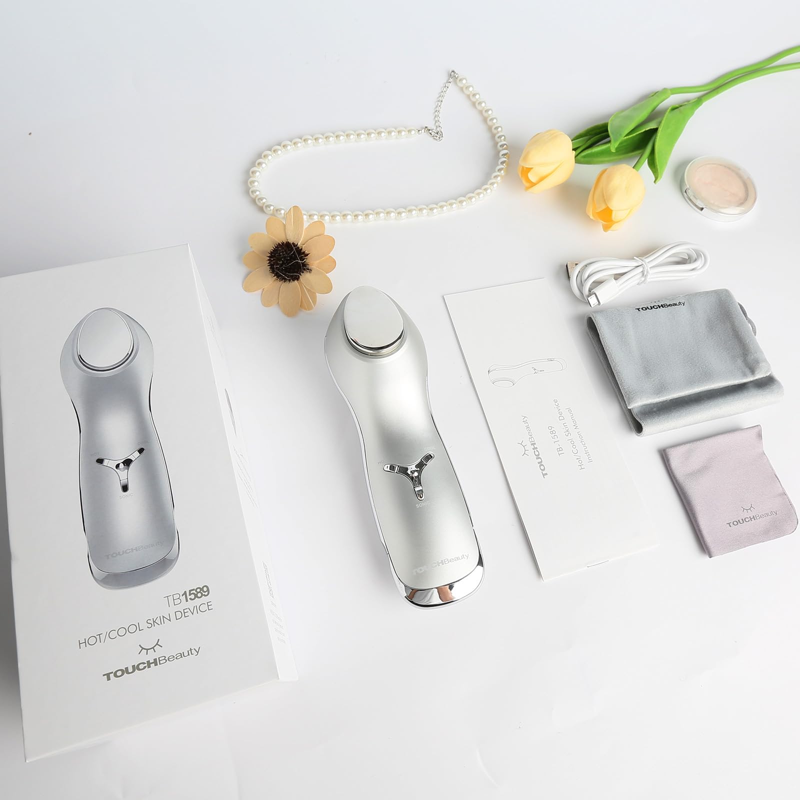 TOUCHBeauty Anti Aging Face & Eye Massager - Hot & Cool Therapy for Skin Tightening & Face Lifting - Rejuvenating Facial Device TB-1589 | Perfect for Home Spa, Wrinkle Reduction & Relaxation